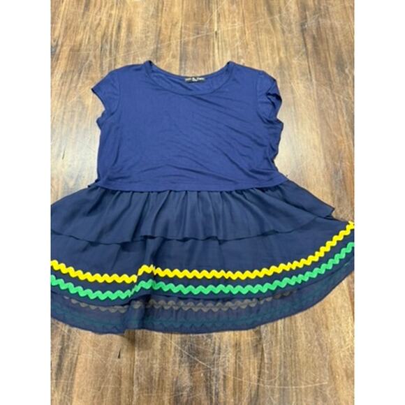 Kim & Cami Shirt, Cottage Core, Ruffles Rick Rack Dress Shirt Navy ,Med. - Picture 2 of 8